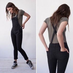 Free people washed denim black overalls